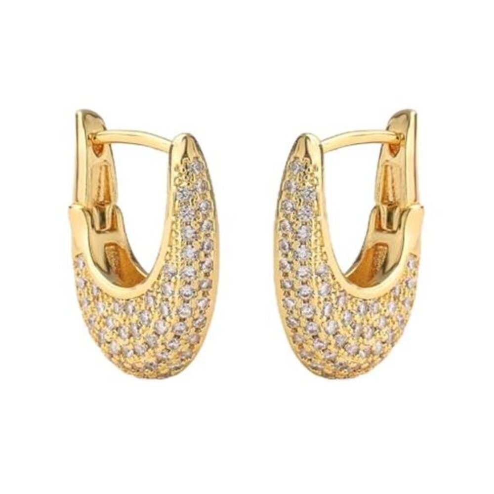 18K Gold Plated CZ Geometric Hoop Earrings Minimalist Luxury Modern Design Gift